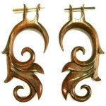 Organic earrings! Hand carved tribal wood earrings, stirrup style for pierced ears.