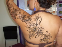 Back henna tattoo design for belly dance preformance